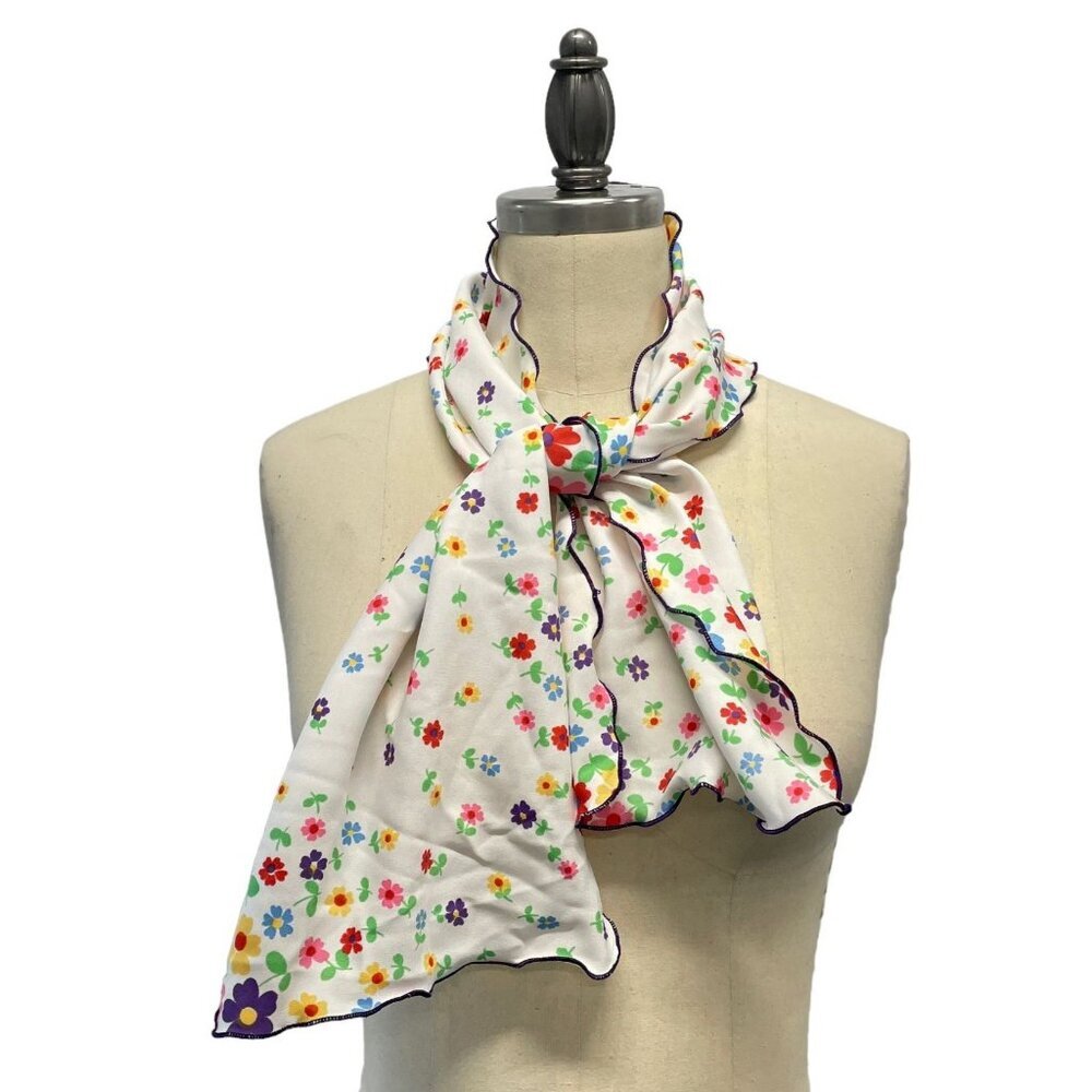 Scarf Scarve Floral Flowers Purple Trim Primary Colors 42"